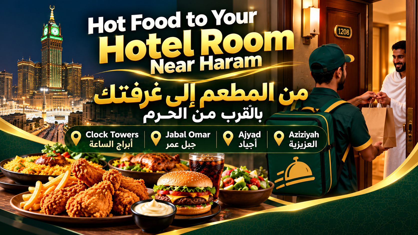 Hot food delivery to hotel rooms near the Haram